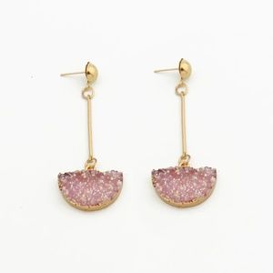 Pink Druzy Half Circle Hanging Earring